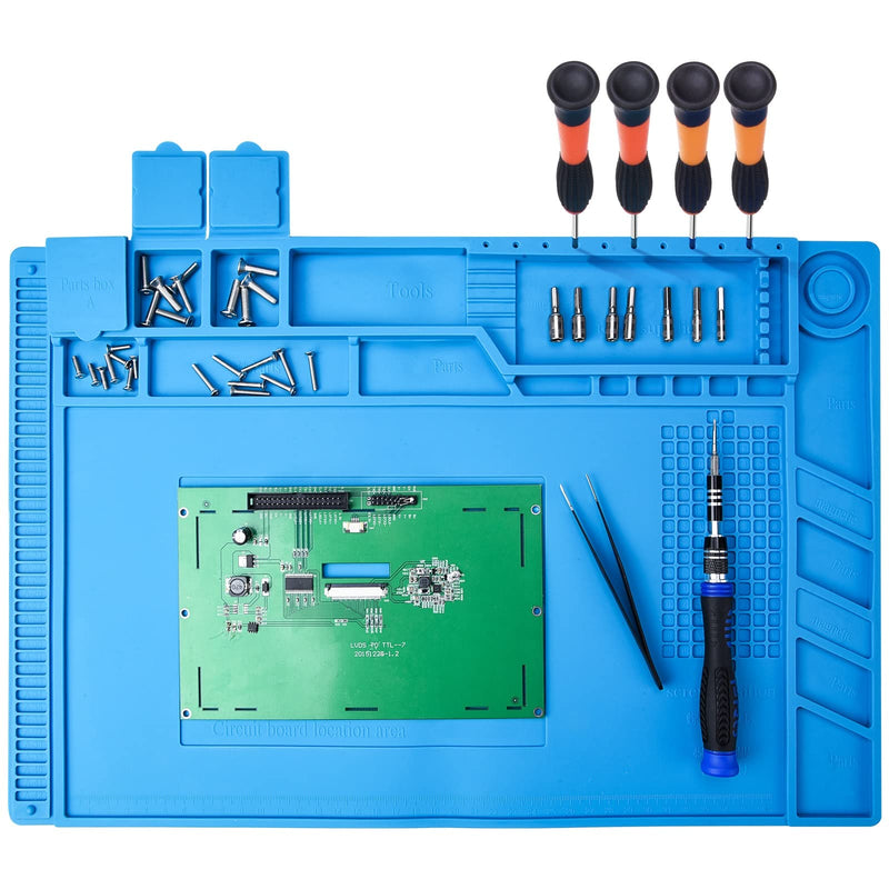 Preciva Silicone Mat 500℃ Heat-Resistant Magnetic Work Mat Work Pad Repair Mat Soldering Mat Antistatic for Soldering Guns, Hot Guns - 45x 30cm Blue - PawsPlanet Australia