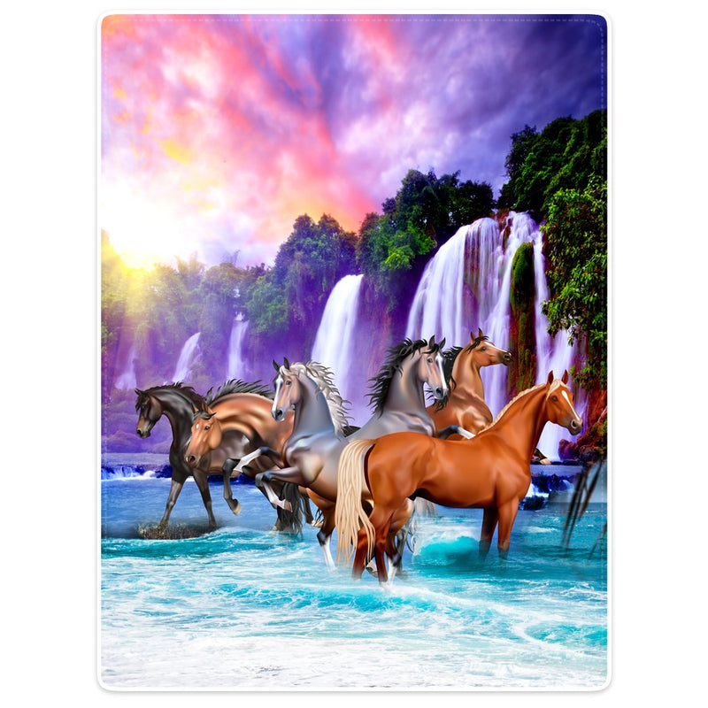 Violetpos Thick Blanket Soft Warmth Cozy Flannel Fleece Sofa Blanket Cover Blanket Beautiful Falls the Sky Horses Ma Sunrise 150 x 200 cm - PawsPlanet Australia