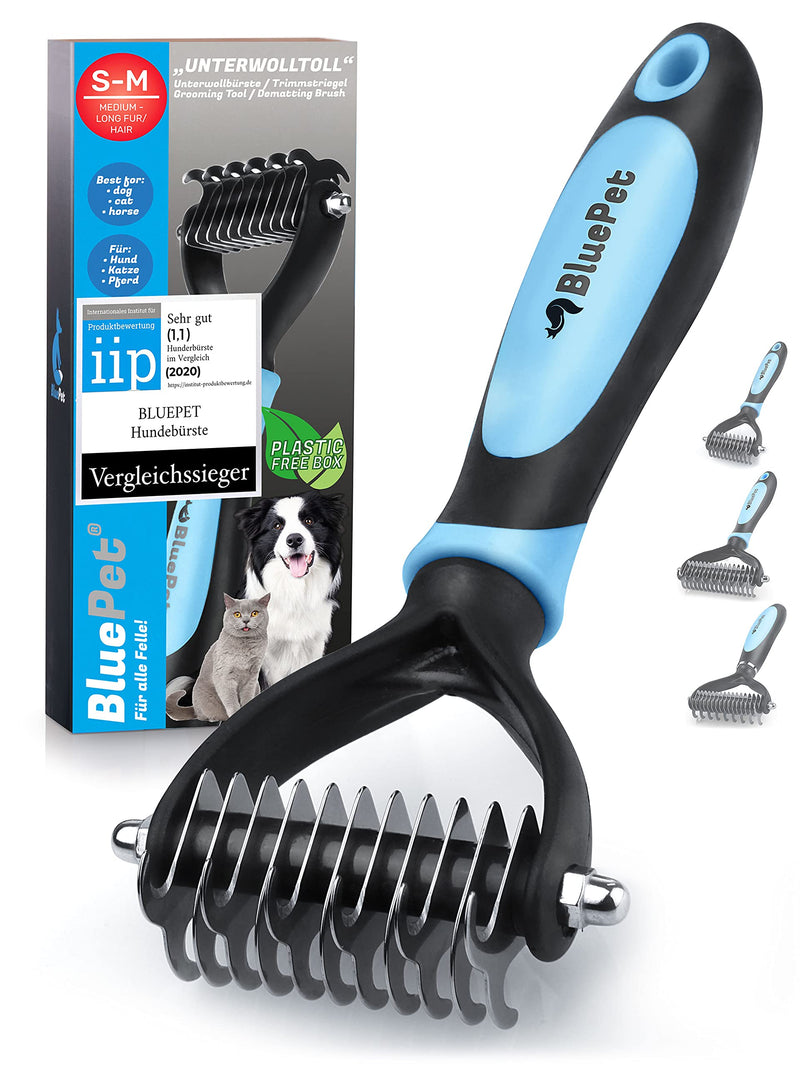 BluePet UnterwollToll dog brush & cat brush for long hair | Undercoat comb removes undercoat & tangles | Massage effect & top hair protection | Fur brush size SM blue - PawsPlanet Australia