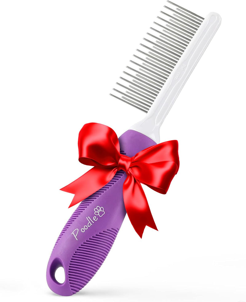 Detangling stainless steel pet comb with long and short teeth for removing matted fur, knots and tangles - detangler tool accessory for safe and gentle DIY grooming for dogs and cats - PawsPlanet Australia