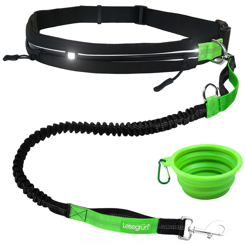 Quiet green jogging leash for large dogs | Freehand leash for jogging with waist belt and shock absorber | Length 125 cm to 175 cm | Color: Black Jogging Leash Set - Large Dogs - PawsPlanet Australia