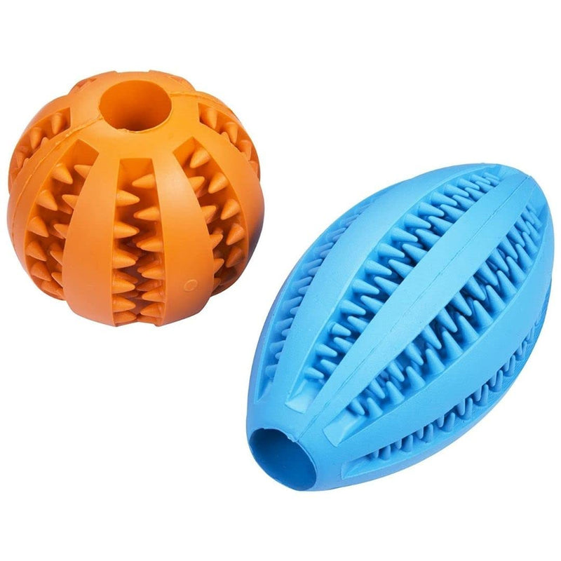 AMATHINGS dog toy set double pack snack ball and snack rugby - food toy dog for intelligent play - snack ball dog made of 100% natural rubber - treat toy for dogs ball in orange and egg in blue - PawsPlanet Australia