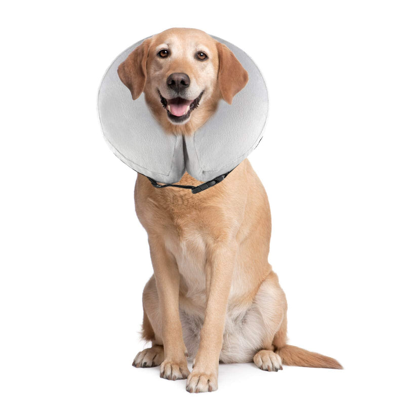PET SPPTIES Inflatable Collar for Pet Dog Cat Comfortable Soft Recovery Swimming Protection with Magic Zipper for Pet Dog Neck Protection Pillow PS005 (M/Grey) M Grey - PawsPlanet Australia