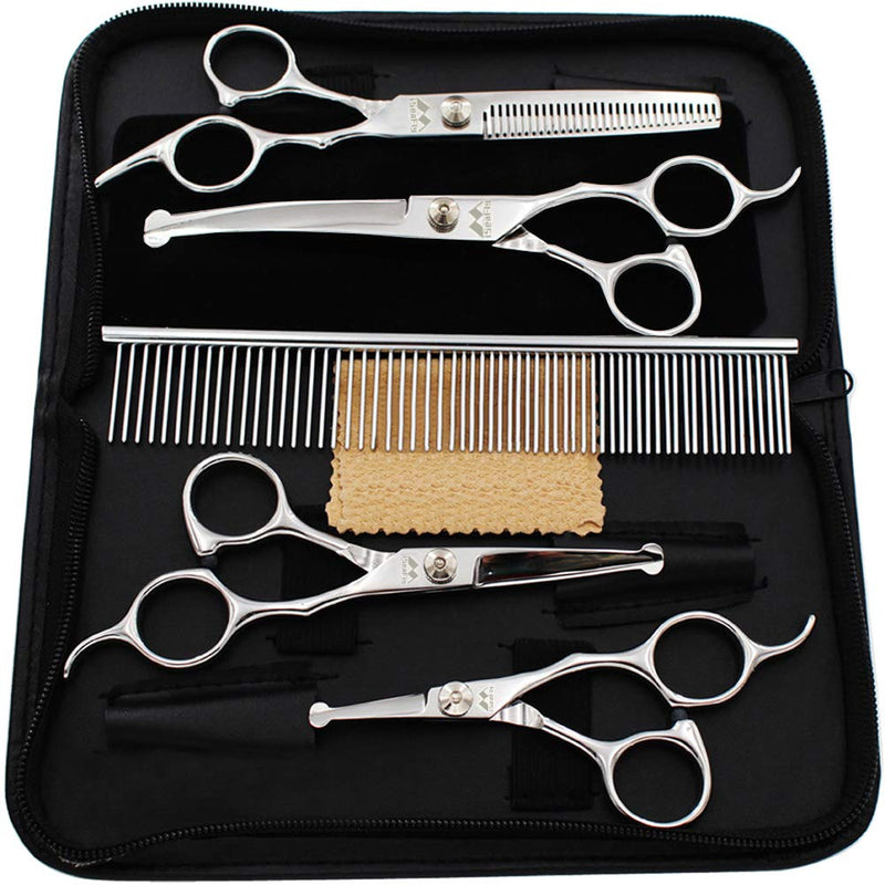 iSeaFly dog scissors with round tip, 5 in 1 dog scissors set, stainless steel cat grooming scissors, dog scissors set for full body, face, nose, and ear silver - PawsPlanet Australia