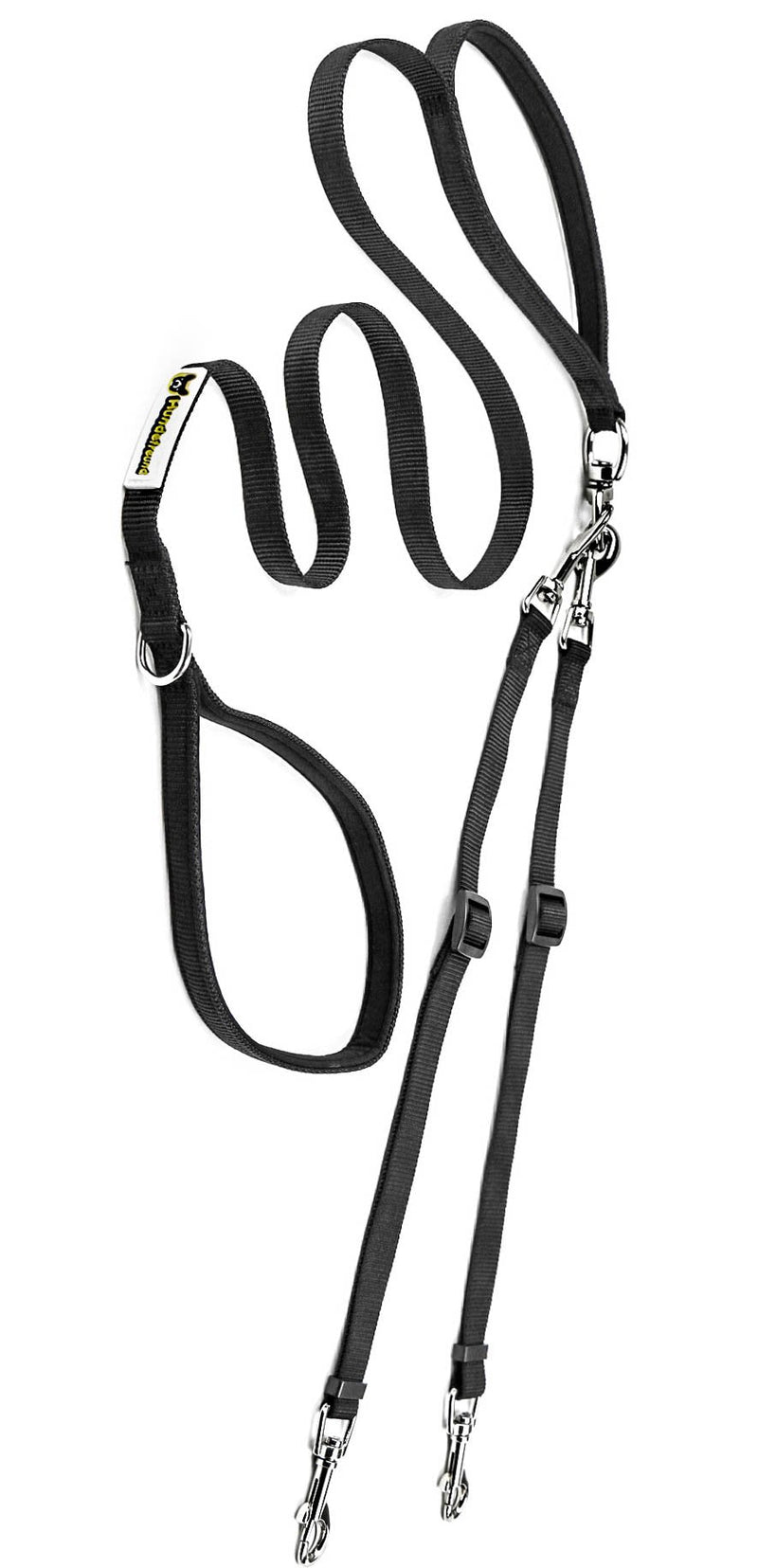 Twin leash for two small dogs | Adjustable double nylon leash for dogs up to 30 kg black - PawsPlanet Australia