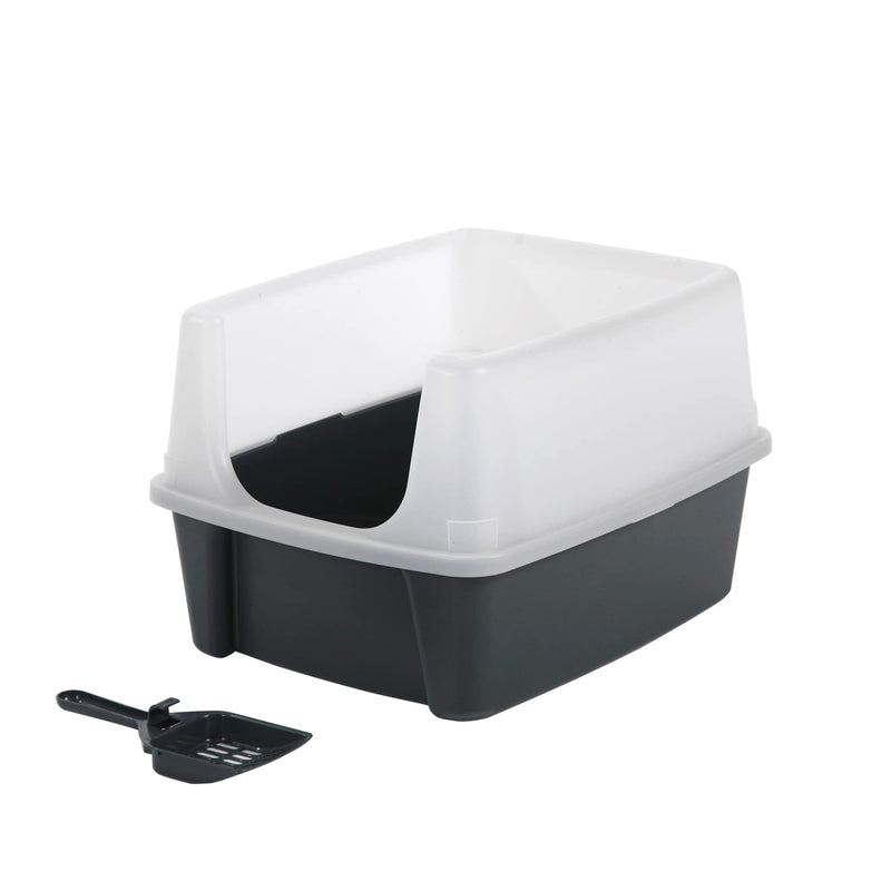 Iris Ohyama, cat litter box, closed litter box, scoop, W48.5 x D38 x H30 cm, CLH-12, Gray CLH-12, Open - PawsPlanet Australia