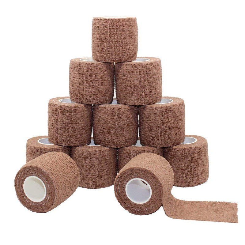Fuluning, tape bandage, self-adhesive tape, strong sports tape for wrist (5cm12rolls, brown) - PawsPlanet Australia