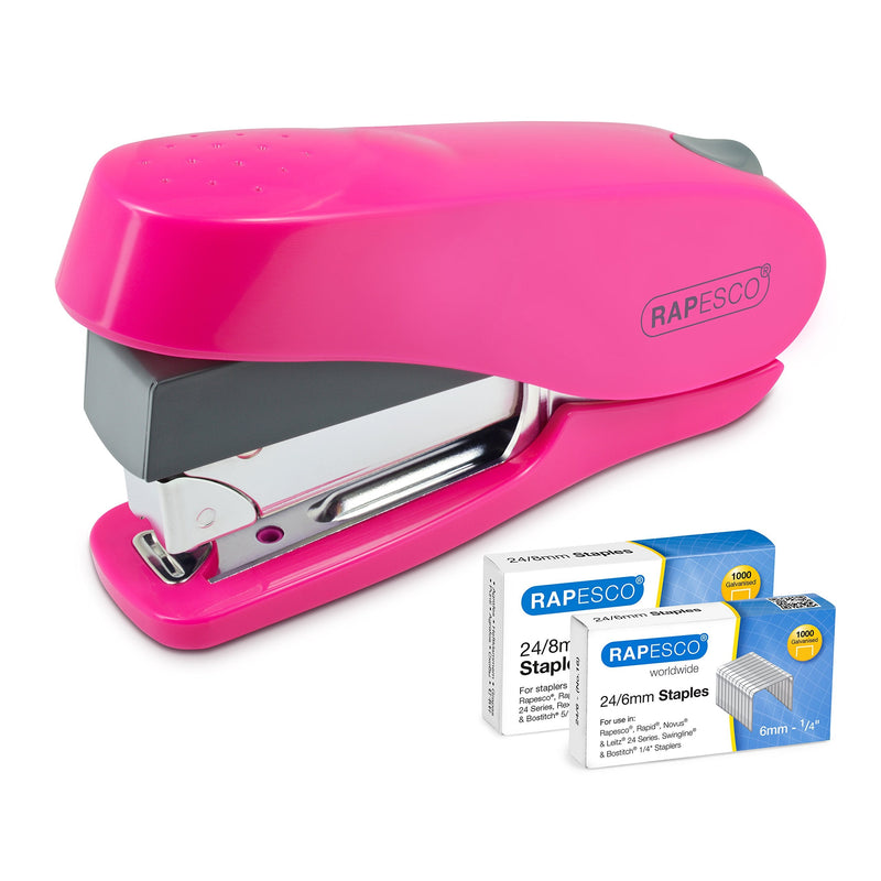 Rapesco 1468 Luna Less Effort Stapler with 2000 Staples, 50 Sheet Capacity, Fuchsia Hot Pink Luna Set - PawsPlanet Australia