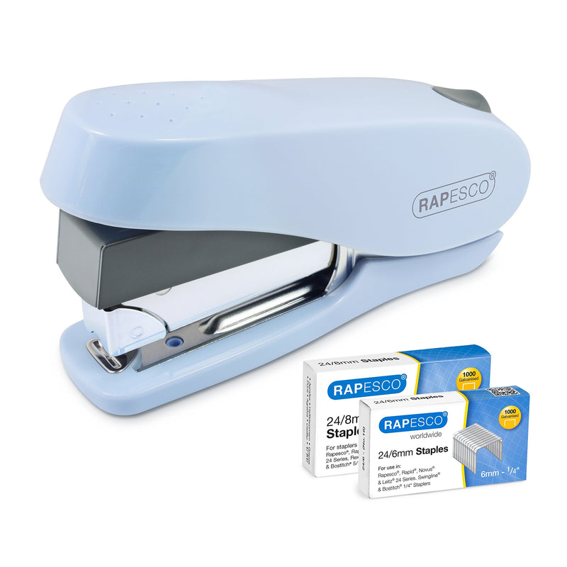 Rapesco 1469 Luna Less Effort Stapler with 2000 Staples, 50 Sheet Capacity, Light Blue Light Blue Luna Set - PawsPlanet Australia