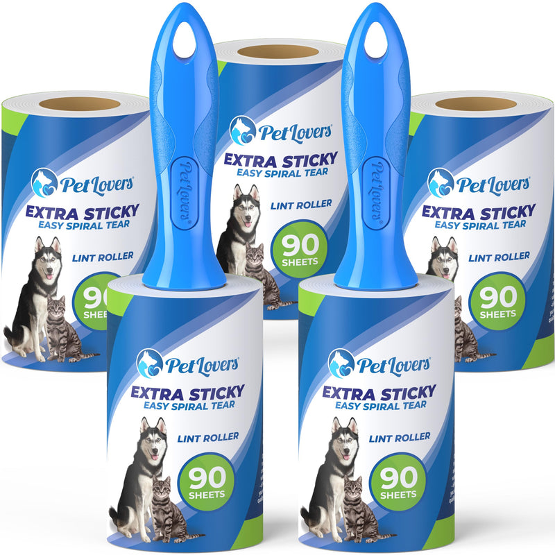 PetLovers Extra Sticky Lint Roller Mega Value Set 450 Sheets for Pet Hair Removal, Dog and Cat Lint Removal 5 Pieces Pack of 5 - PawsPlanet Australia
