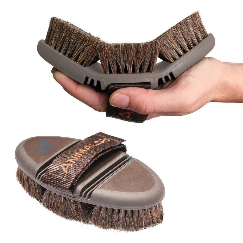 Animalon CareFlex horsehair brush brush | Flexible & ergonomic horse brush with Velcro fastener for comfortable horse grooming | Horse Accessories | Horse Grooming Supplies (Brown) - PawsPlanet Australia