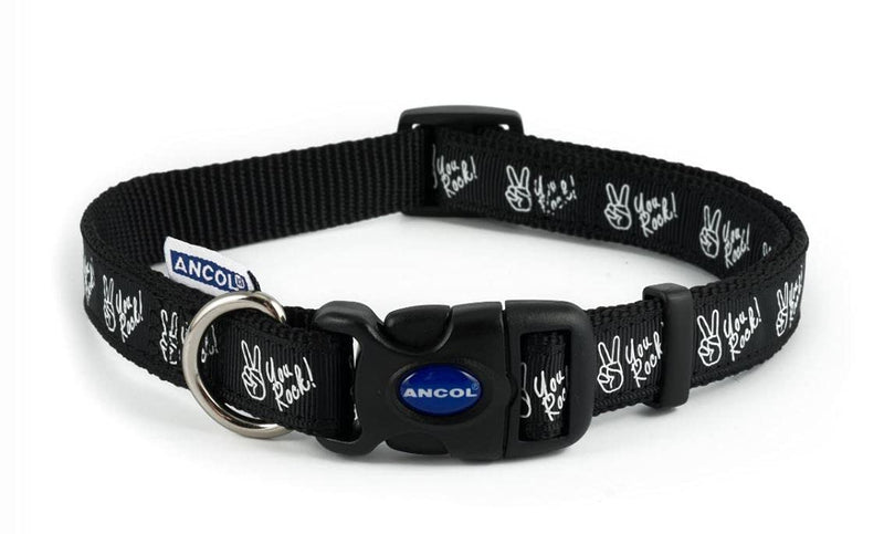 Ancol Patterned Collection You Rock Collar, Size 30-50 cm, Black and White Black / White M - PawsPlanet Australia