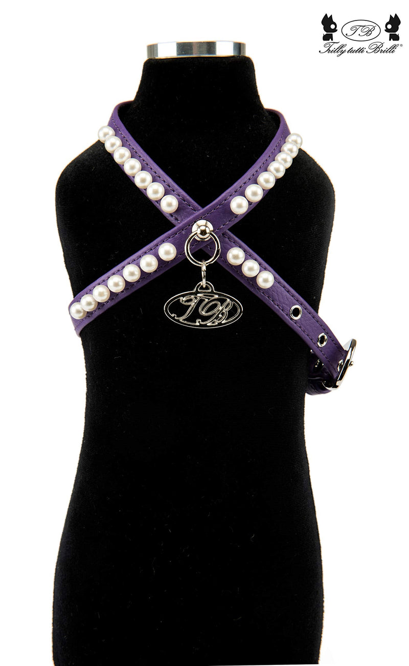 Trilly tutti Brilli harness with smooth buckle with pearls, purple made of faux leather, L - 1 product - PawsPlanet Australia