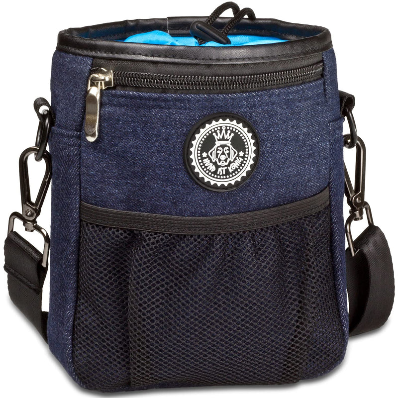 DOG IS KÖNIG® Premium treat bag for dogs - the all-rounder - robust food bag for dogs with plenty of storage space for walking and dog training - with poop bag dispenser and training e-book Dark blue: 16 x 18 x 6 cm (W x H x T) - PawsPlanet Australia