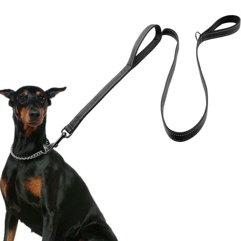 AVANA dog leash with integrated short handle, reflective leash, 2 hand-friendly padded hand loops, 1.5 meter leash for large and medium-sized dogs - black - PawsPlanet Australia