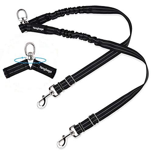 Yangbaga Double Lead Adjustable 360° Rotatable Dog Lead for 2 Dogs - Reflective Elastic Lead for Walking Training Jogging - for Small Medium and Large Dogs (Small, Black) - PawsPlanet Australia
