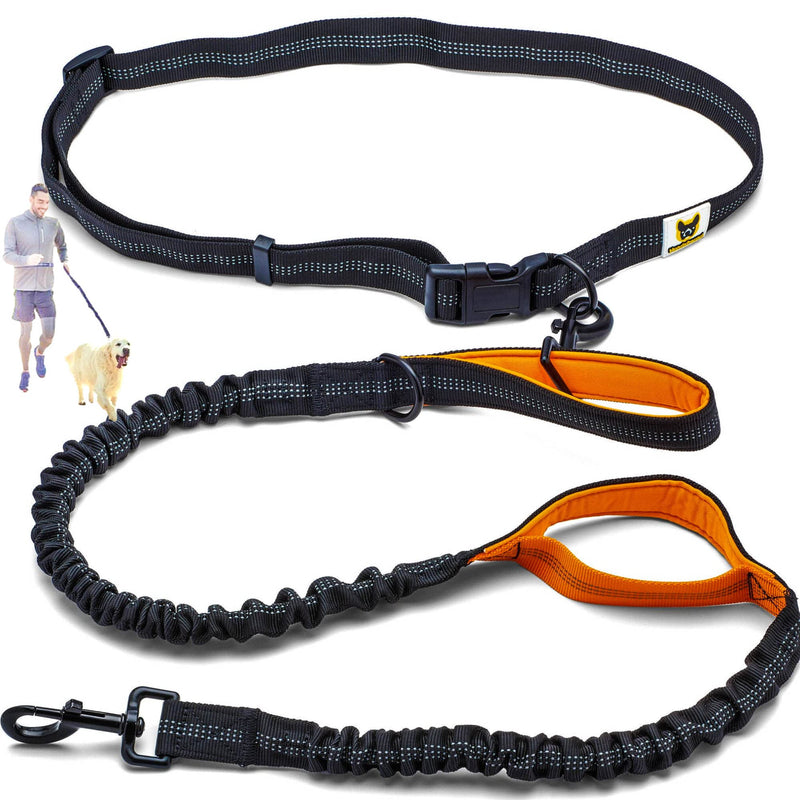 Dog friend jogging leash for large dogs from 15 kg | Elastic hands-free leash with light waist strap | Detachable dog leash with 2 soft loops | Orange running leash (120 cm, stretches up to 170 cm) - PawsPlanet Australia