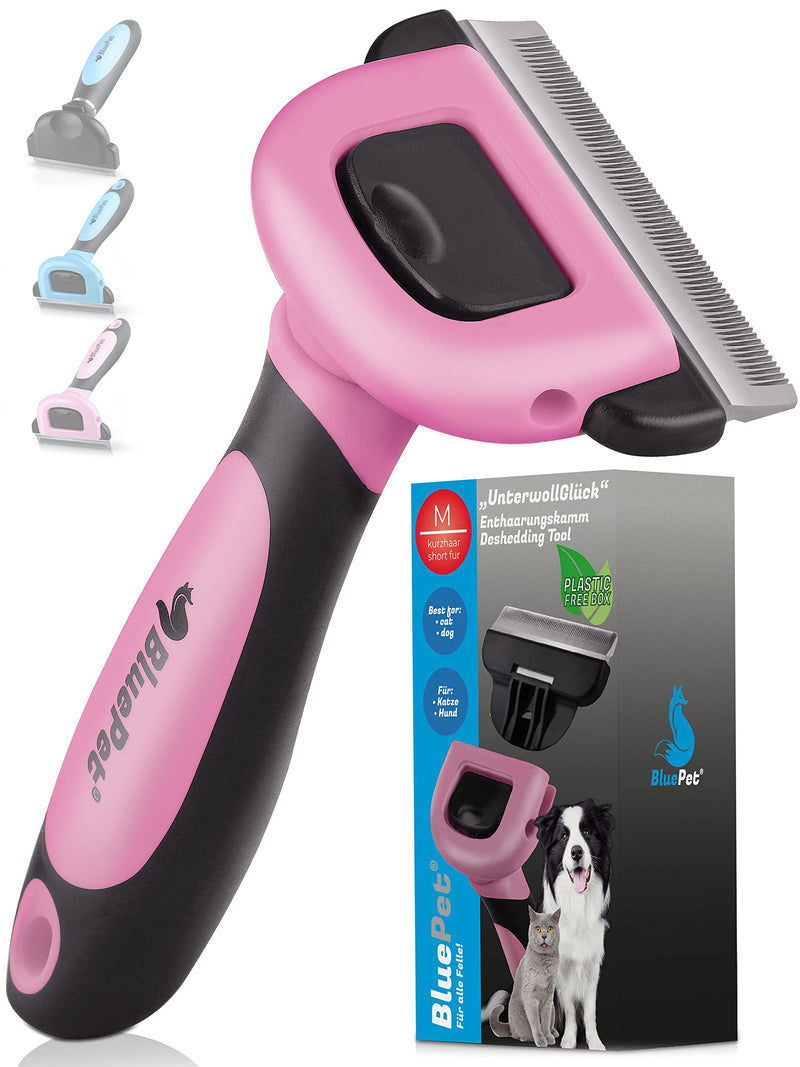 BluePet "UnterwollGlück" - Up to 90% less loose hair - Short hair dogs & cats brush ideal for changing fur - Removal of the undercoat & care of the top hair Pink - PawsPlanet Australia