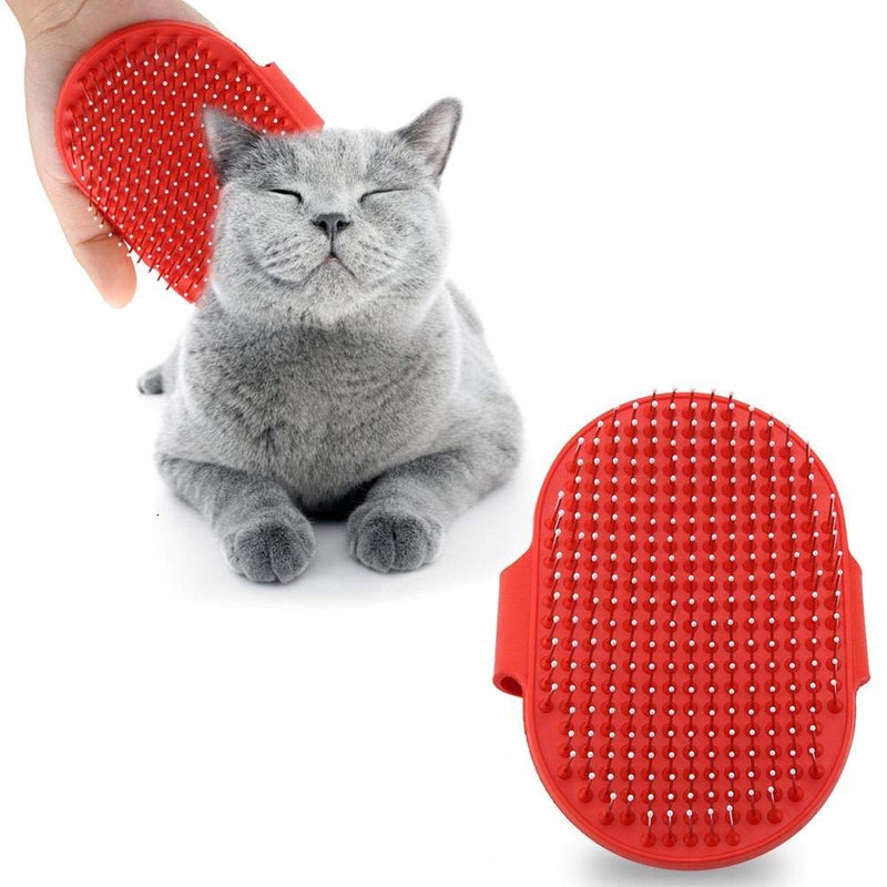 Dog brush, cat brush, grooming brush with massage effect, dogs, cats, fur brush, cleaning massage brushes with silicone nubs, pet salon grooming brush with ergonomic handle (red) red - PawsPlanet Australia