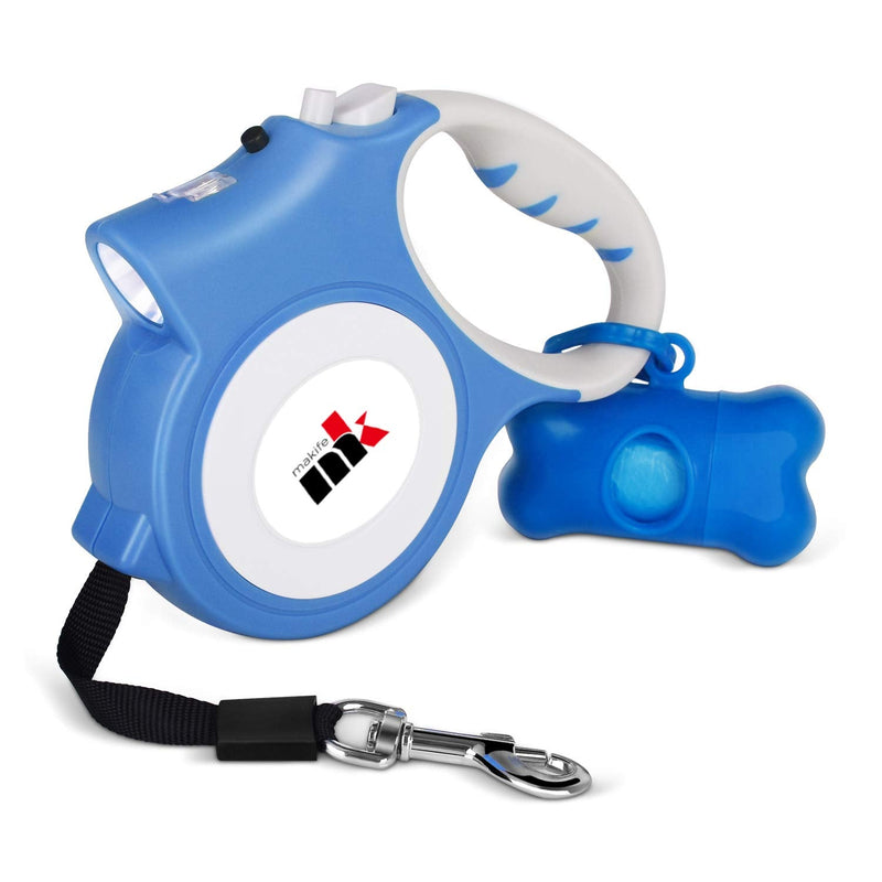 Makife Retractable Dog Lead 5 m under 25 kg Large and Medium Dog Flashlight 15 Pieces Dog Waste Bags Blue (Dog Waste Bags, Dog Bowl) - PawsPlanet Australia