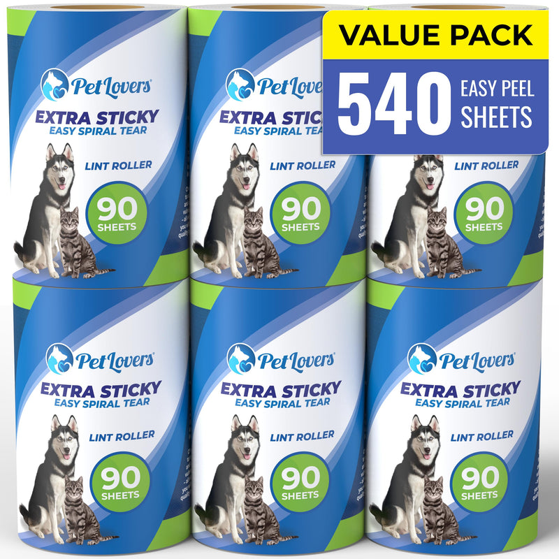PetLovers Extra Sticky Lint Roller Mega Value Set 450 Sheets for Pet Hair Removal, Dog and Cat Lint Removal 6 Refills 6 Recharges - PawsPlanet Australia