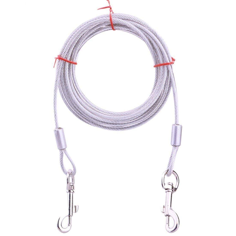 SuperglockT stainless steel dog leash double-head heavy duty cable leash yard leash garden leash outlet leash tear-resistant running leash with 360 degree rotating carabiner for dogs up to 35 kg (5 meters, silver) 5 meters - PawsPlanet Australia