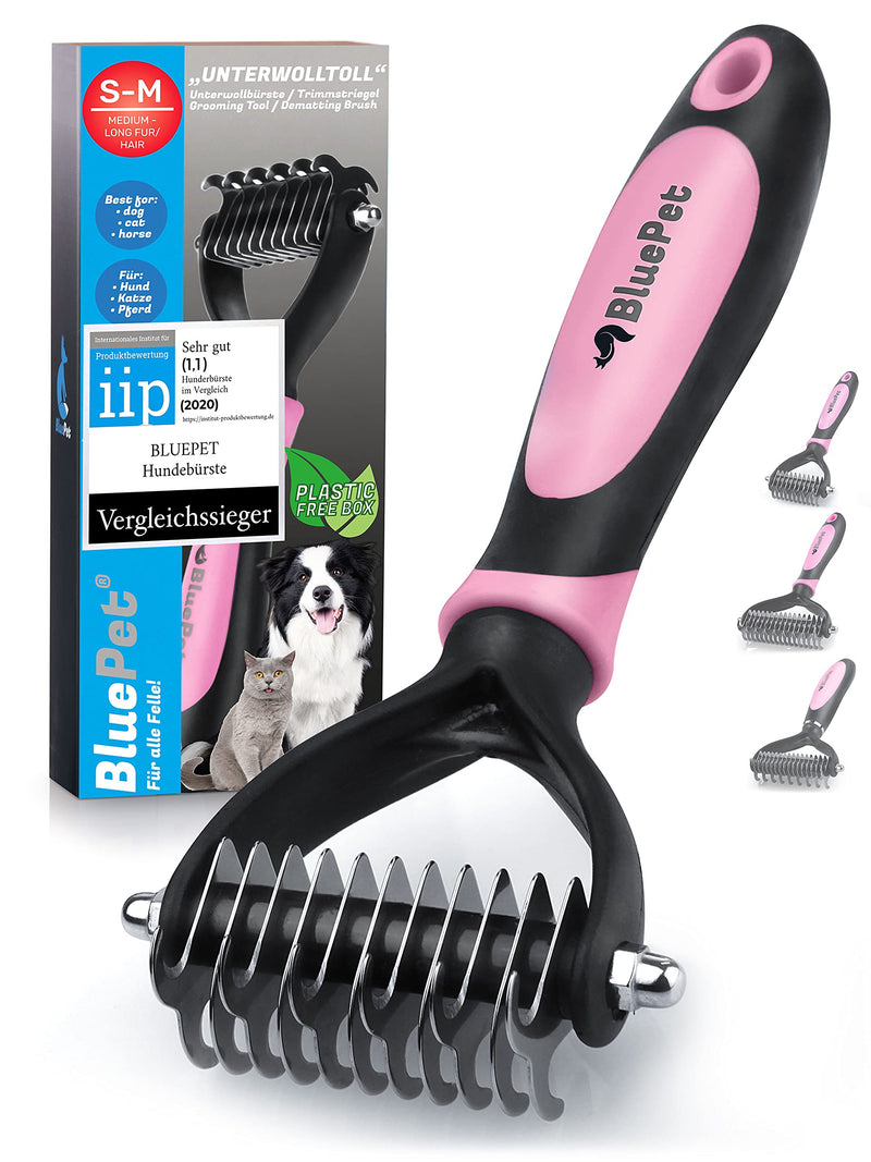 BluePet UnterwollToll dog brush & cat brush for long hair | Undercoat comb removes undercoat & tangles | Massage effect & top hair protection | Fur brush size SM pink - PawsPlanet Australia