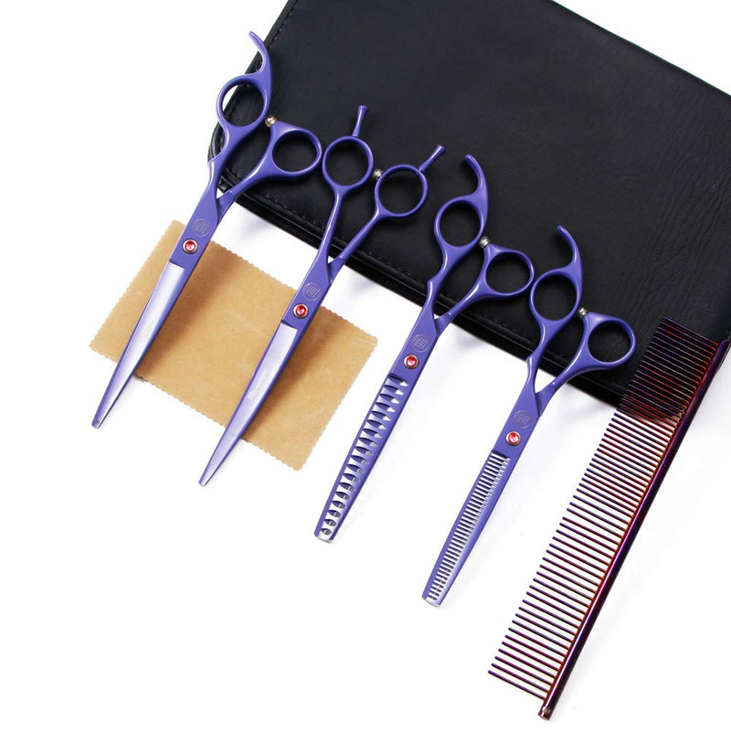 Moontay Grooming Scissors Dog Scissors Professional Dog Grooming Scissors Set Dog Scissors Pet Grooming Scissors with Curved/Straight/Chunker/Thinning Scissors Purple Purple - PawsPlanet Australia
