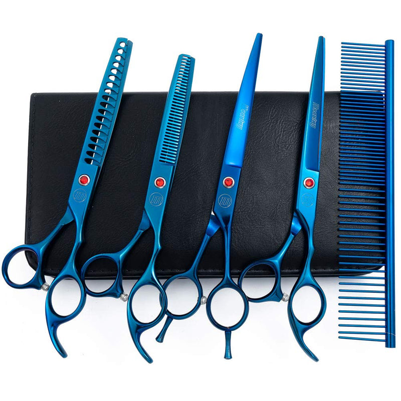 Moontay Grooming Scissors Dog Scissors Professional Dog Grooming Scissors Set Dog Scissors Pet Grooming Scissors with Curved/Straight/Chunker/Thinning Scissors Blue - PawsPlanet Australia