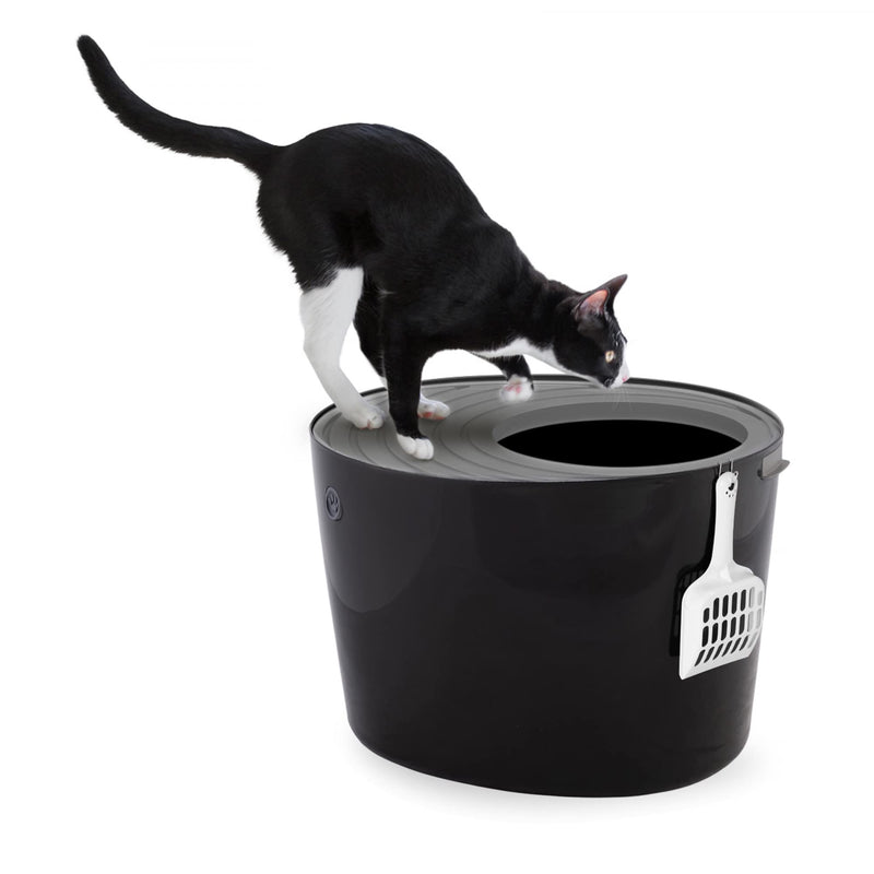 Iris Ohyama, Cat Litter Box, Closed Cat Litter Box, Scoop, W53 x D41 x H37 cm, PUNT-530, Black/Grey Unit Large (56L) - PawsPlanet Australia
