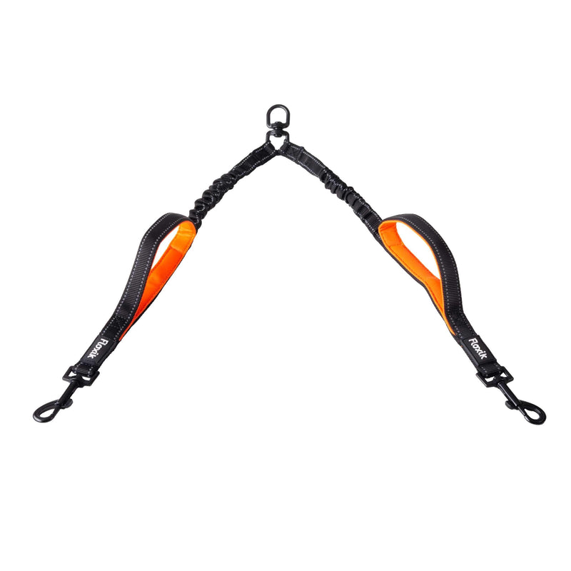 Floxik double leash small | Flexible, reflective premium dog leash for two dogs to be coupled with a short holder, black - PawsPlanet Australia