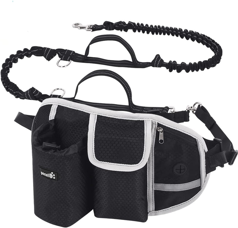 Pecute dog leash with waist belt, jogging leash dog running belt for large and medium dogs, dog leash with belt bag, elastic running leash for dogs, dog leash for running, jogging black up to 110kg - PawsPlanet Australia
