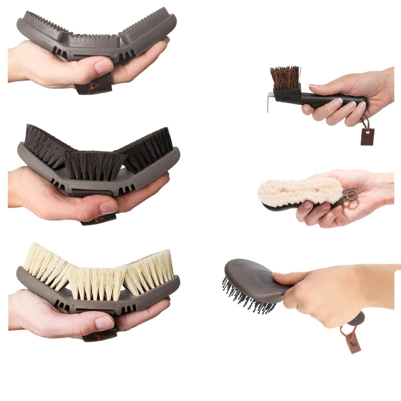Animalon basic set | Brush brush, curry comb, root brush, tail & mane brush & hoof brush | Basic equipment for daily horse care (brown) brown - PawsPlanet Australia
