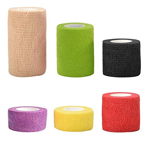 Deolven Self-Adhesive Bandage, 6 Rolls Colorful Self-Adhesive Bandage Ankle Elastic Boxes Adhesive Bandage Gauze Bandages Bandages Bandage Material (Red/Yellow/Purple/Green/Black/Skin Color) - PawsPlanet Australia
