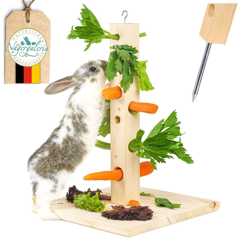 Nagergaleria feeding tree rabbits guinea pigs with wooden base plate and ground spike for the rabbits' outdoor enclosure - PawsPlanet Australia
