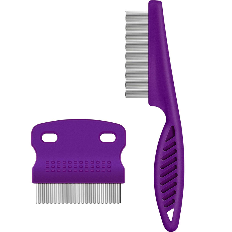 2 Pieces Flea Tear Stain Remover Comb Pet Dogs Cats Grooming Tool Stainless Steel Safe Metal Tooth Removal Combs, Clean Lice/Tangles/Knots/Crust/Dirt (Purple) - PawsPlanet Australia