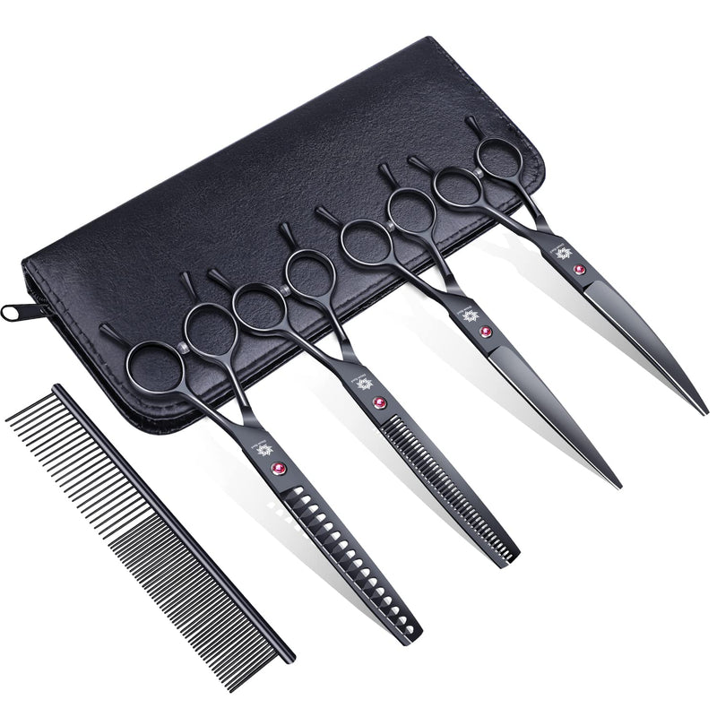 Dream Reach 7.0 Inch Professional Pet Grooming Set Dog Scissors Grooming Scissors Pet Grooming Scissors Straight/Curved/Effiliating/Chunker Scissors Set Black (Set of 4) Set of 4 - PawsPlanet Australia