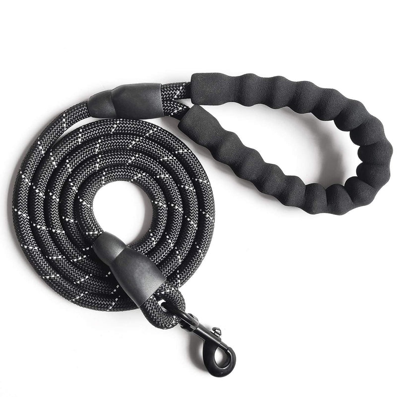 VLDCO 10ft Dog Leash Extra Heavy Duty Climbing Rope Comfortable Padded Handle Highly Reflective Threads for Small Medium Large Dogs 1/2" Diameter (Black) Black Black - PawsPlanet Australia