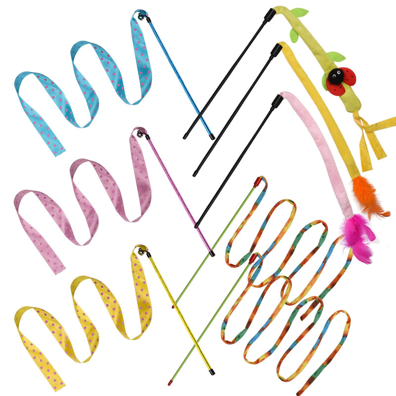 onebarleycorn cat toy, cat fishing rod, magic wand, cat toy, cat wand, long, 8 pieces - PawsPlanet Australia