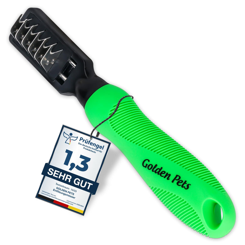Golden Pets de-matting knife Removes knots and tangles from short to long-haired fur Suitable for small - large animals Rounded blade + free care manual - PawsPlanet Australia
