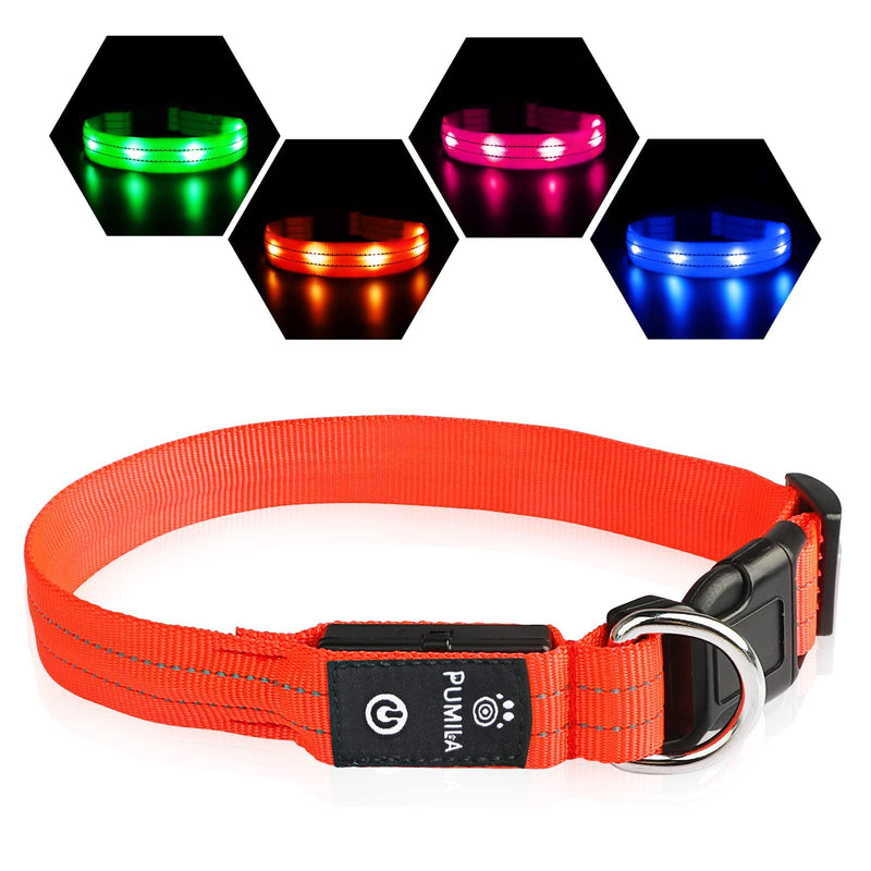 Dog Collar Luminous Collar Waterproof Light Up LED Dog Collar USB Rechargeable Flashing Reflective Dog Collars Adjustable Robust for Large Medium Small Dogs, Orange-L L (48-60cm, 2.5cm) - PawsPlanet Australia