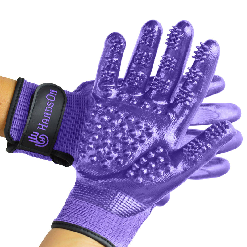 HANDSON Pet Grooming Gloves - #1, Award Winning Gloves for Shedding, Bathing, Hair Remover - Gentle Brush for Cats, Dogs and Horses |Mono Purple|Small Mono Purple Small - PawsPlanet Australia