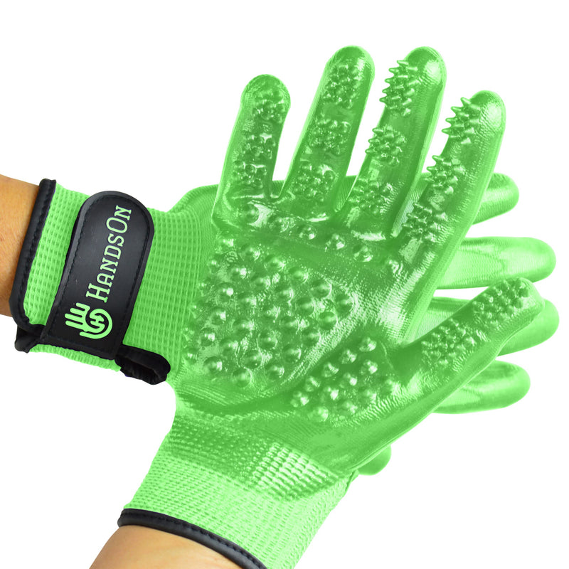 H HANDSON Pet Grooming Gloves - #1, Award Winning Gloves for Shedding, Bathing, Hair Remover - Gentle Brush for Cats, Dogs and Horses |Mono Green|Extra Large Mono Green Extra Large - PawsPlanet Australia