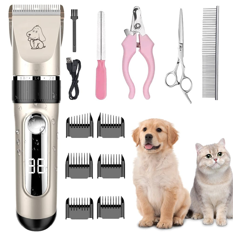 NWOUIIAY IPX7 Clipper Dog Quiet Pet Hair Trimmer Washable Professional Wireless Rechargeable Pet Hair Trimmer Removable with LCD Display for Dog Cat Pet - PawsPlanet Australia