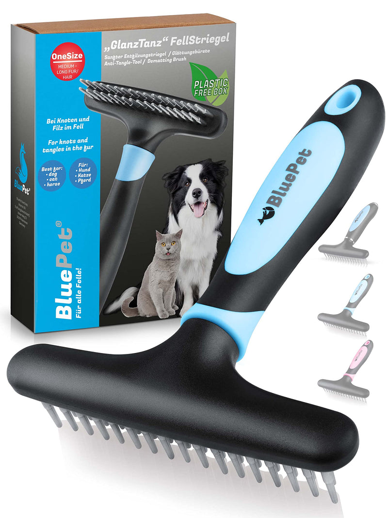 BluePet GlanzTanz fur detangler detangler for long-haired dogs and cats - high-quality dog curry comb with two rows of pins - loosens knots and tangles - smoothes and detangles the top hair (blue) blue - PawsPlanet Australia