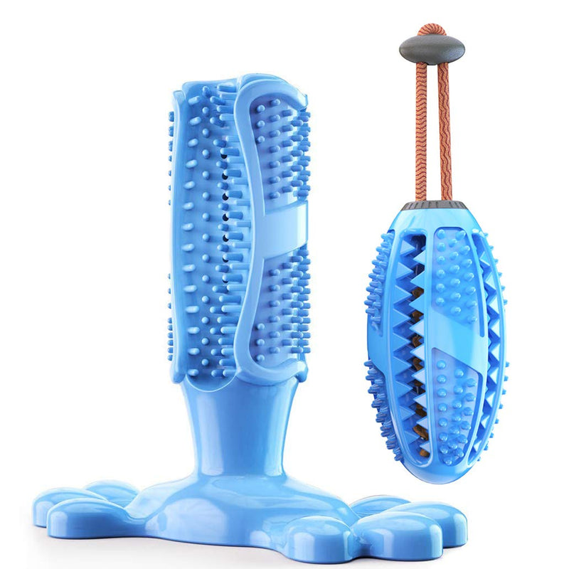 Dog Toothbrush Stick and Training Chew Toy, 2-Pack Set Pet Chew Toy, Non-Toxic Natural Rubber, Dental Care for Dogs, Teeth Cleaning (M, Blue) - PawsPlanet Australia