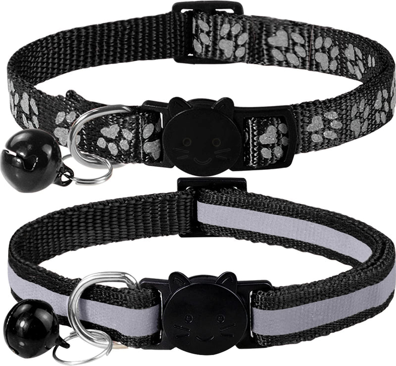 Taglory Reflective Cat Collar with Safety Clasp and Bell, Pack of 2 Adjustable Collars for Cat Kittens, 19-32 cm, Black 19-32 cm (Pack of 2) - PawsPlanet Australia
