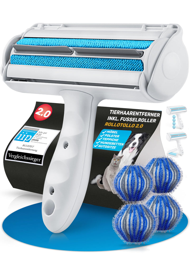 BluePet RolloTollo 2.0 self-cleaning lint roller - animal hair remover for pet hair, removal of animal hair from sofa, bed and furniture, lint brush dog hair and cat hair RolloTollo + 4x laundry balls - PawsPlanet Australia
