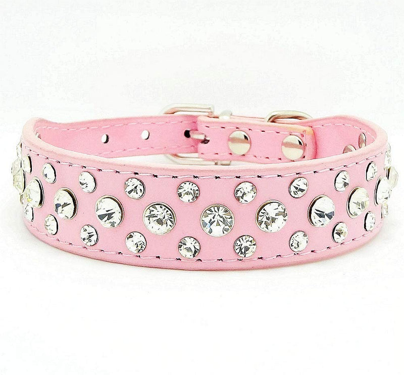 haoyueer Bling Rhinestone PU Leather Crystal Diamond Pet Dog Cat Puppy Collar SML XL (S, Pink) Pink, Black - PawsPlanet Australia