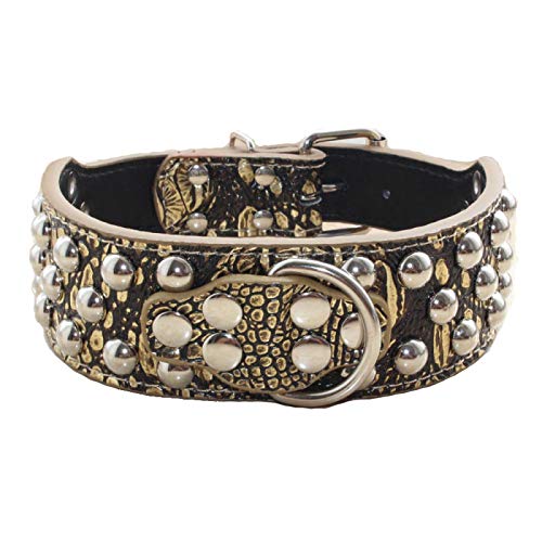 haoyueer 2" Wide 3 Row Studded Leather Dog Collar for Medium Large Dogs Pitbull Mastiff Boxer Bully etc (XL, Golden Brown) XL - PawsPlanet Australia